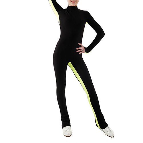 

Figure Skating Jacket with Pants Women's Girls' Ice Skating Bodysuit Outfits Black Patchwork Spandex High Elasticity Training Competition Skating Wear Handmade Patchwork Long Sleeve Ice Skating