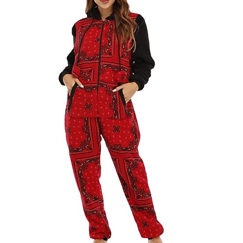 

Women's Christmas Pajamas Onesies Jumpsuits Nighty 1 PCS Animal Cute Comfort Sweet Party Home Daily 0Gift Hoodie Long Sleeve Basic Print Pocket Winter Fall Green Wine / Zipper