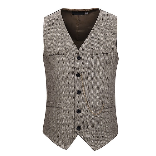 

Men's Vest Gilet Breathable Street Business Daily Single Breasted V Neck Streetwear Business Casual Jacket Outerwear Plain Pocket Coffee Gray Black / Spring / Fall / Sleeveless / Work