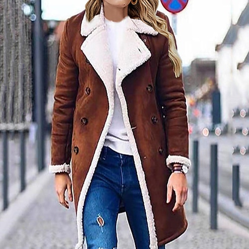 

Women's Winter Coat Street Daily Going out Winter Fall Regular Coat Regular Fit Warm Breathable Stylish Casual St. Patrick's Day Jacket Long Sleeve Solid Color Pocket Green Black Coffee