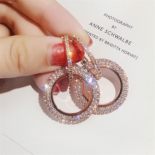

1 Pair Crystal Earrings For Women's Girls' Party Evening Date Rose Gold Circle Princess / Fashion