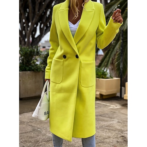 

Women's Coat Trench Coat Casual Jacket Party Street WorkWear Winter Fall Regular Coat Regular Fit Stylish Casual Jacket Long Sleeve Solid Color Yellow khaki Orange / V Neck