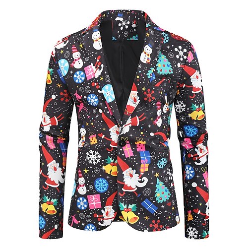 

Men's Christmas Ugly Blazer Regular Standard Fit Pattern Single Breasted One-button Black 2022