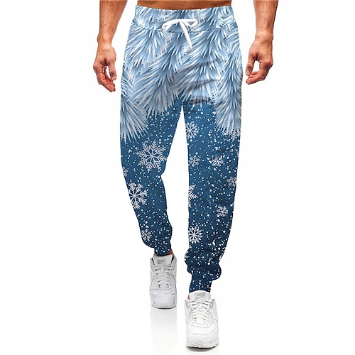 

Men's Christmas Pants Sweatpants Joggers Pants Trousers Trousers Drawstring Elastic Waist Graphic Snowflake Outdoor Sports Full Length Christmas Casual Daily Designer Casual / Sporty Blue