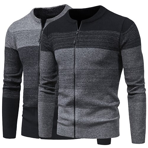

Men's Sweater Cardigan Knit Knitted Color Block Crew Neck Stylish Casual Outdoor Sport Clothing Apparel Winter Fall Black Dark Gray M L XL