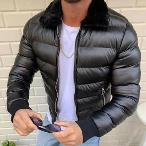 

Men's Jacket Street Daily Going out Winter Regular Coat Regular Fit Thermal Warm Windproof Breathable Sporty Casual Streetwear Jacket Long Sleeve Solid Color Pocket Black