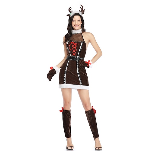 

Santa Suit Reindeer Rudolph Cosplay Costume Outfits Christmas Dress Vacation Dress Women's Special Cosplay Costume Christmas Christmas Carnival Masquerade Adults' Christmas Velvet Dress Gloves