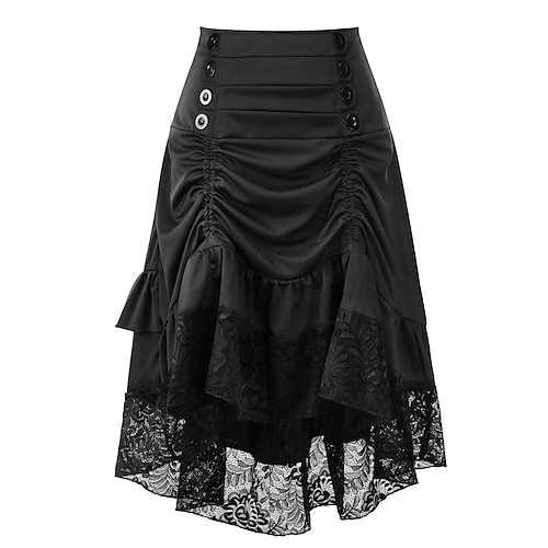 

Dame Skjørte Asymmetrisk Polyester Charmeuse Med Blondeoverlæg Sort Rød Navyblå Grøn Nederdele Vinter Drapering Snørelukning Sideknap Høj Talje Gotisk Steampunk Retrorød Karneval kostumer damer Jul