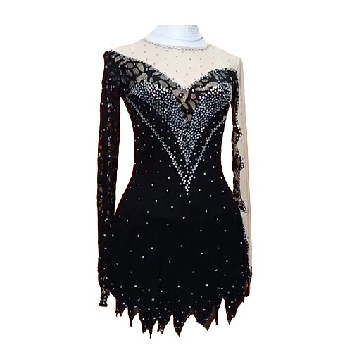 

Figure Skating Dress Women's Girls' Ice Skating Dress Outfits Black Spandex High Elasticity Training Competition Skating Wear Handmade Crystal / Rhinestone Long Sleeve Ice Skating Figure Skating