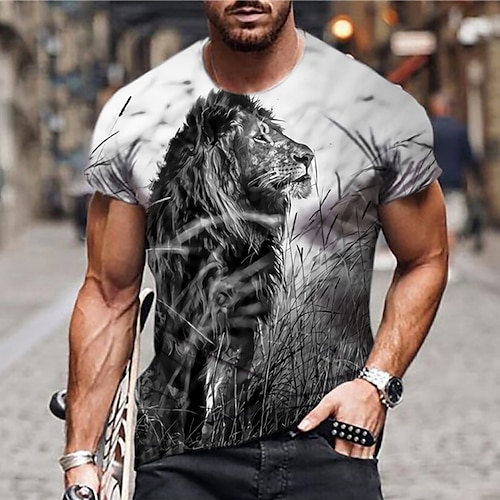 

Men's Unisex T shirt Tee Lion Graphic Prints Crew Neck Gray 3D Print Daily Holiday Short Sleeve Print Clothing Apparel Designer Casual Big and Tall / Summer / Summer