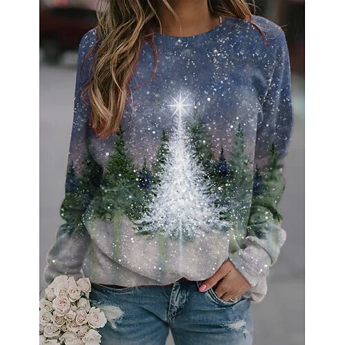 

Women's Sweatshirt Pullover Christmas Tree Print Christmas Christmas Gifts Casual 3D Print Active Streetwear Hoodies Sweatshirts Blue Purple Green