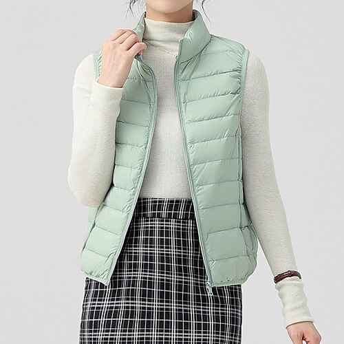 

Women's Hiking Vest Quilted Puffer Vest Down Vest Winter Outdoor Thermal Warm Windproof Breathable Lightweight Outerwear Vest / Gilet Winter Jacket Fishing Climbing Running Gray Green Wine Red bright