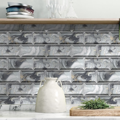 

American Ceramic Tile Stickers Off-white Marbled Paper Self-adhesive Kitchen Wall Stickers Imitation 3d Tile Stickers