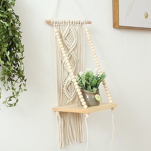 

Hand Woven Macrame Wall Tapestry Shelves Hanging Bohemian Boho Art Decor Blanket Curtain Home Bedroom Living Room Decoration Nordic Handmade Tassel Cotton