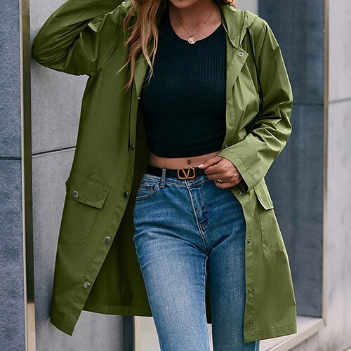 

Per donna Trench Giornaliero Autunno Inverno Lungo Cappotto Standard Impermeabile Anti-pioggia Tenere al caldo Informale Festa di San Patrizio Giacca Manica lunga Tinta unica Tasche Verde Nero Verde