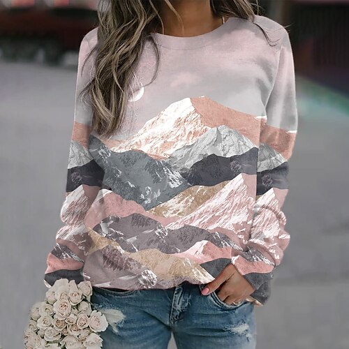 

Women's Sweatshirt Pullover Active Streetwear 3D Print Pink Scenery 3D Casual Round Neck Long Sleeve S M L XL XXL