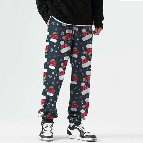 

Men's Christmas Pants Sweatpants Pants Trousers Trousers 3D Print Elastic Drawstring Design Graphic Snowflake Outdoor Sports Full Length Christmas Casual Daily Sports Fashion Navy Blue Micro-elastic