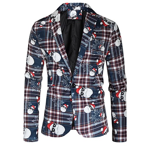 

Men's Christmas Ugly Blazer Regular Standard Fit Pattern Single Breasted One-button Dark Grey 2022