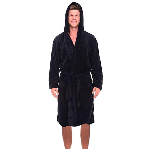 FashGudim Mens Robes Big and Tall with Hood Two-Tone Flannel Fleece Contrast Bathrobe Full Length Plush Long Robe House Coat