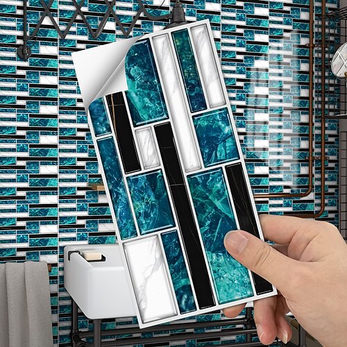 

American Ceramic Tile Stickers Cyan Agate Black Mosaic Self-adhesive Kitchen Wall Stickers Imitation 3d Tile Stickers