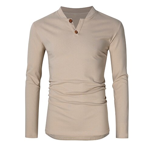 

Men's T shirt Solid Colored Henley Street Casual Long Sleeve Tops Casual Fashion Breathable Comfortable Black Blue Khaki