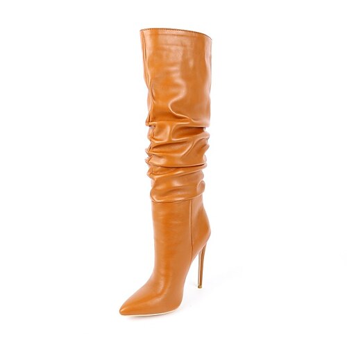 

Women's Boots Work Daily Slouchy Boots Heel Boots Knee High Boots Stiletto Heel Pointed Toe PU Solid Colored Almond Orange / Black Black