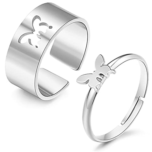 

2pcs butterfly ring set for women matching butterfly couple rings for him and her adjustable promise couple rings for girls (silver)