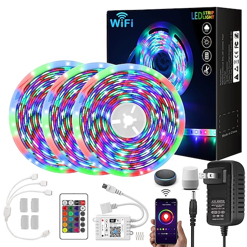 

LED WIFI Smart Strip Light 5M 10M 15M 20M RGB APP Music Sync Waterproof 2835 SMD Color Changing Work with Alexa Google for Bedroom Home TV BackLight DIY Decoration