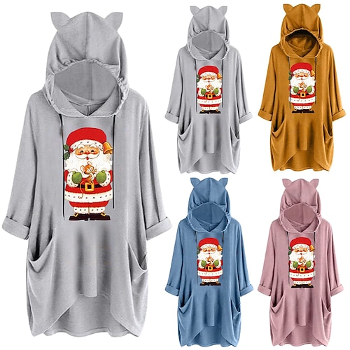 

Inspired by Christmas Santa Claus Hoodie Cartoon Manga Anime Cat Ear Harajuku Graphic Hoodie For Men's Women's Unisex Adults' Hot Stamping Polyster