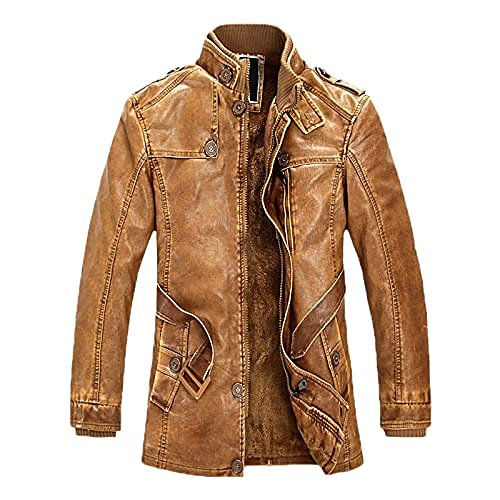 

Men's Faux Leather Jacket Thermal Warm Rain Waterproof Party Business Causal Zipper Jacket Outerwear Natural yellow Bright yellow Brush black