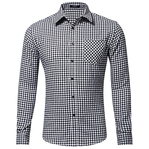 

Homens Camisa Social Xadrez Colarinho Preto Ao ar livre Casa Manga Longa Botão para baixo Imprimir Roupa Algodão Moda Casual Respirável Confortável / Trabalho