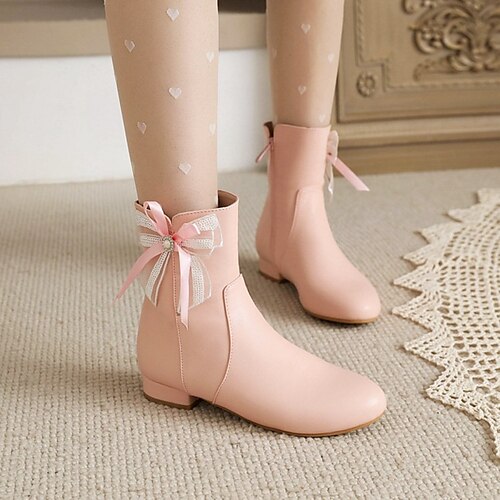

Women's Boots Lolita Booties Ankle Boots Chunky Heel Round Toe Daily PU Zipper Solid Colored White Black Pink / Booties / Ankle Boots / Booties / Ankle Boots