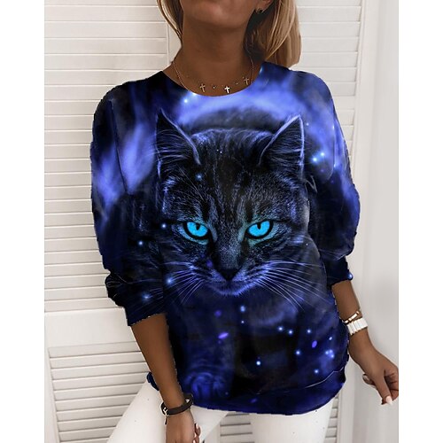 

Women's Sweatshirt Pullover Cat 3D Print Casual Sports 3D Print Active Streetwear Hoodies Sweatshirts Blue Purple Pink