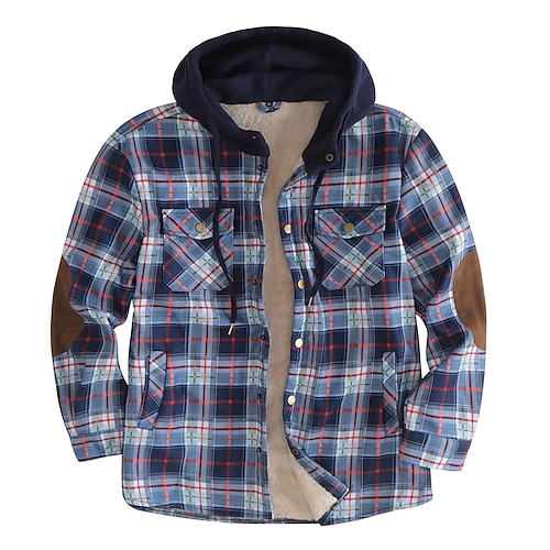 

Homens Jaqueta de Inverno Jaqueta de Camisa Casaco de inverno Jaqueta sherpa Casaco com capuz Jaqueta de flanela Quente Casual Jaqueta agasalhos Xadrez Fúcsia Azul Real Laranja