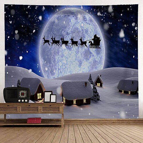 

Christmas Santa Claus Holiday Party Wall Tapestry Photography Background Art Decor Blanket Hanging Home Bedroom Living Room Decoration Tree Snowman Elk Snowflake Candle Gift Fireplace