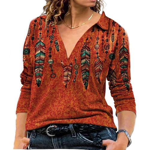 

Women's Plus Size Tops Blouse Shirt Butterfly Geometry Print Long Sleeve V Neck Streetwear Daily Weekend Polyester Fall Winter Black Blue