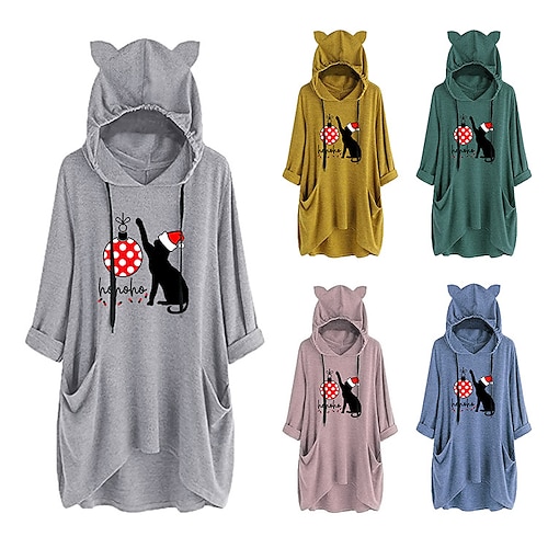 

Inspired by Christmas Cat letter Hoodie Anime Cartoon Anime Cat Ear Harajuku Graphic Hoodie For Men's Women's Unisex Adults' Hot Stamping Polyster