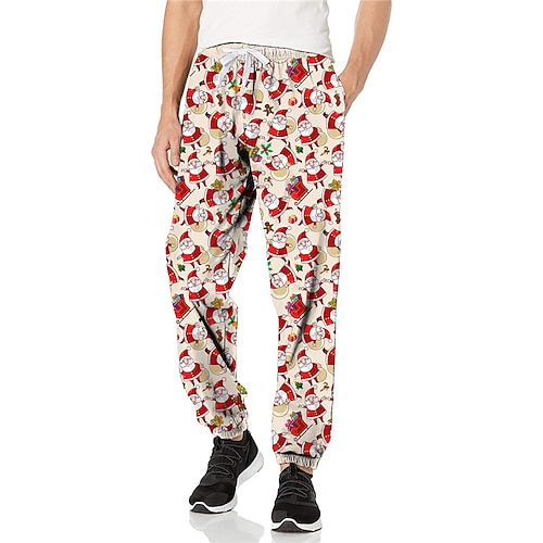 

Men's Christmas Pants Sweatpants Pants Trousers Trousers 3D Print Elastic Drawstring Design Graphic Santa Claus Outdoor Sports Full Length Christmas Casual Daily Sports Fashion Red Micro-elastic
