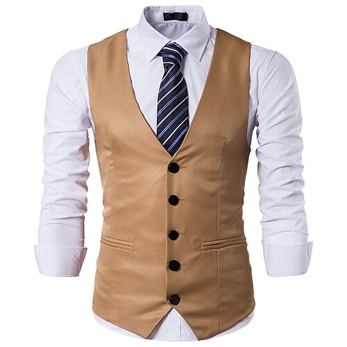 

Men's Casual Vest Solid Color Regular Fit V Neck Single Breasted More-button Black Dark Navy Brown 2022