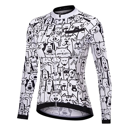 

21Grams Women's Cycling Jersey Long Sleeve Bike Top with 3 Rear Pockets Mountain Bike MTB Road Bike Cycling Breathable Quick Dry Moisture Wicking Reflective Strips White Animal Cat Dog Polyester