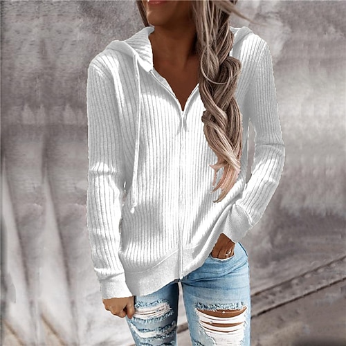

Women's Casual Jacket Hoodie Jacket Breathable Outdoor Street Daily Going out Pocket Full Zip Zipper Hoodie Casual Solid Color Regular Fit Outerwear Long Sleeve Spring Summer Black Blue Wine S M L XL
