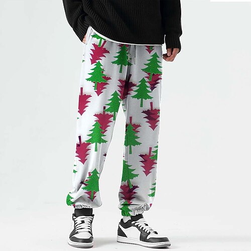 

Men's Christmas Pants Sweatpants Pants Trousers Trousers 3D Print Elastic Drawstring Design Graphic Tree Outdoor Sports Full Length Christmas Casual Daily Sports Fashion Green Micro-elastic