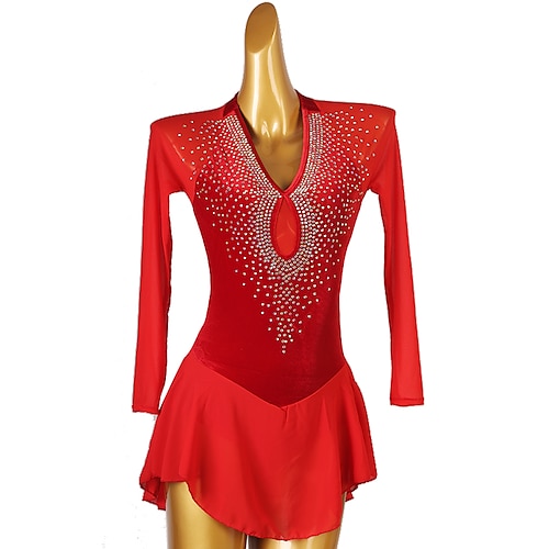 

Figure Skating Dress Crystals / Rhinestones Women's Girls' Training Performance Long Sleeve High Mesh Spandex