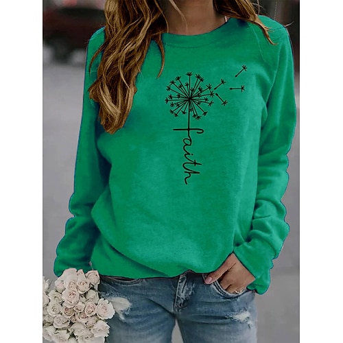 

Women's Hoodie Sweatshirt Pullover Basic Casual Print Green Black Blue Plants Dandelion Daily Round Neck S M L XL XXL