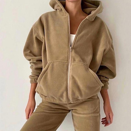 

Women's Basic Solid Color Sport Fitness Two Piece Set Hoodies Sweatshirts Tracksuit Pants Sets Pant Zipper Tops