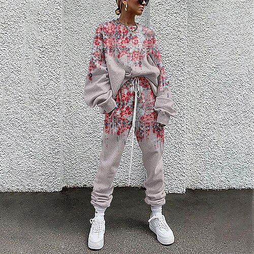 

Women's Active Streetwear Graphic Sports Outdoor Casual Two Piece Set Sweatshirt Tracksuit Pants Sets Jogger Pants Drawstring Print Tops
