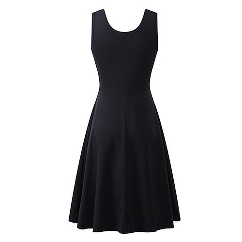 Damen Sommerkleid Knielanges Kleid Grün Weiß Schwarz Purpur Wein Armeegrün Leicht Braun Fuchsie Grau Gold Ärmellos Volltonfarbe Sommer Quadratischer Ausschnitt Alltag 2022 S M L XL XXL 3XL