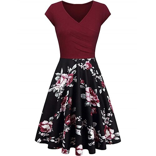 

Women's Casual Dress Swing Dress Midi Dress Black Purple Light Green Sleeveless Floral Print Spring Summer V Neck S M L XL XXL 3XL 4XL