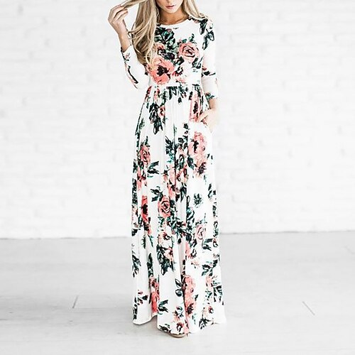 

Women's Casual Dress Swing Dress Long Dress Maxi Dress Green Black Pink Long Sleeve Floral Print Fall Crew Neck Winter Dress Fall Dress S M L XL XXL 3XL