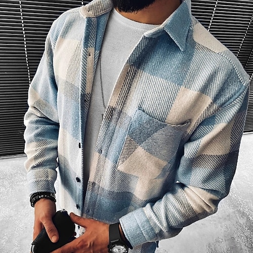 

Men's Shirt Flannel Shirt Overshirt Long Sleeve Plaid / Check Lattice Turndown Blue Outdoor Street Clothing Apparel Fashion Casual Comfortable